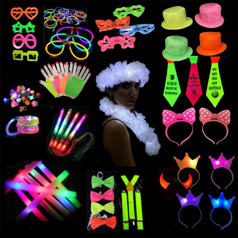 Combo cotillón luminoso fluo hawaian 120 a 160 personas