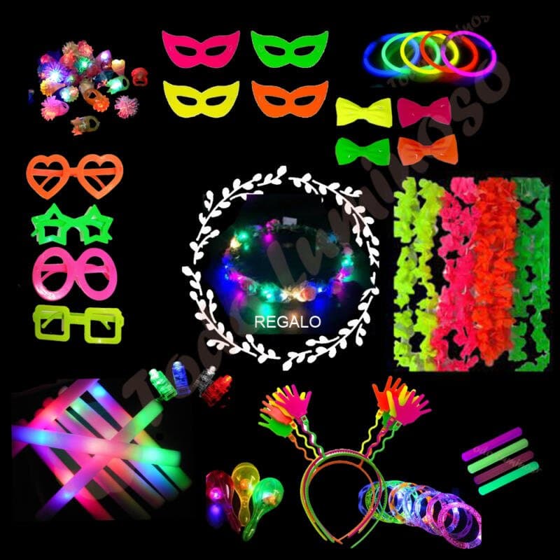 Combo cotillon luminoso/fluo/carioca 80-120 personas + regalo