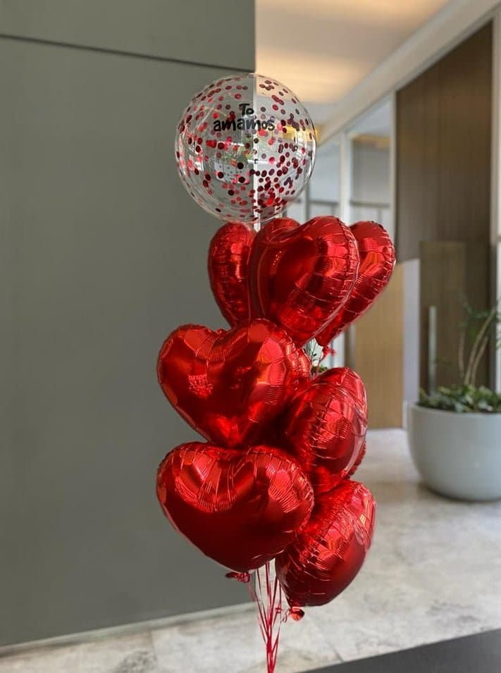 Ramo de 10 corazones metalizados + burbuja - Imagen principal
