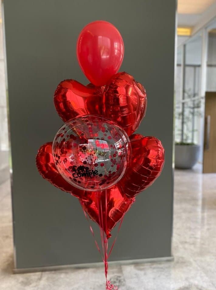 Globo burbuja + 5 corazones en helio - Imagen principal