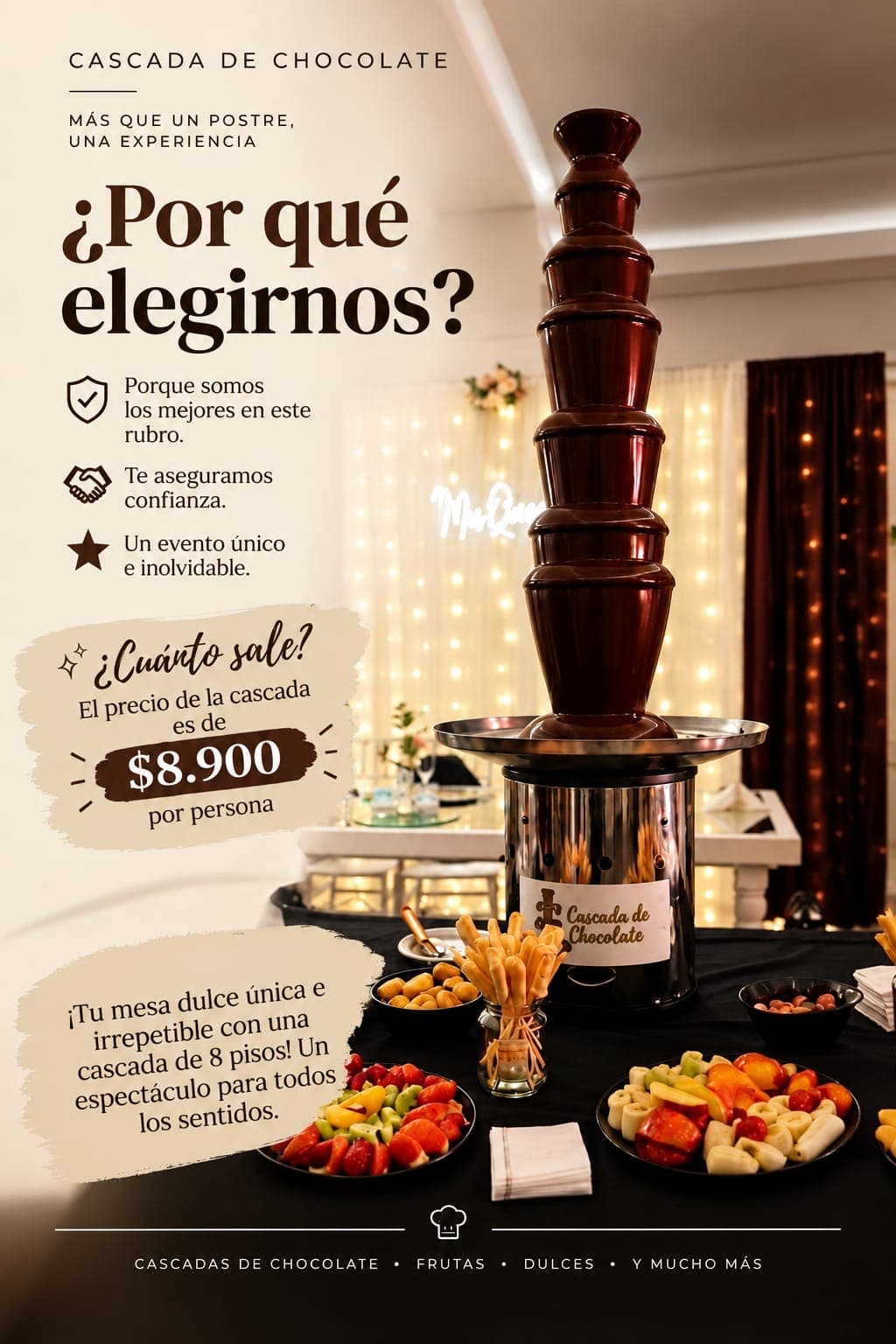 Servicio de cascada de chocolate